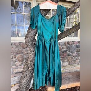 Elegant Teal Satin Dress vintage 1990s